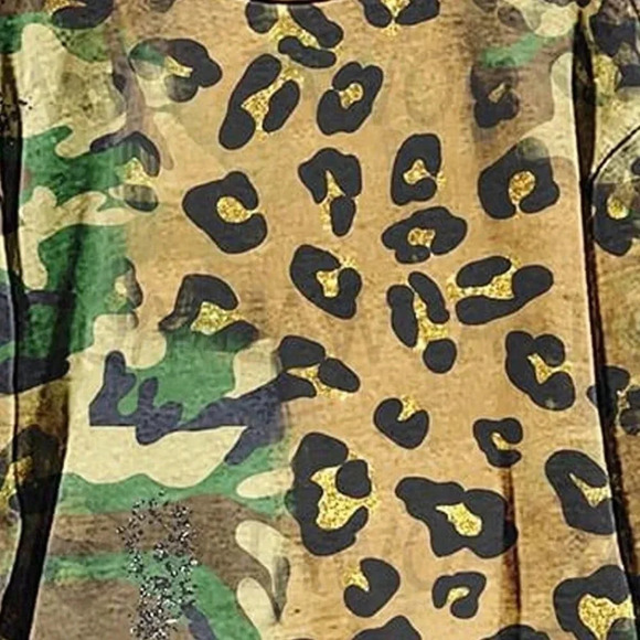 Multicolor Casual Women's Camo &Leopard Print Round Neck Long Sleeve Sweatshirt - Picture 3 of 3